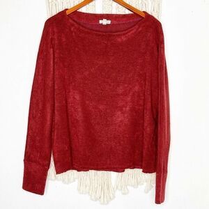 UO Silence + Noise SZ SM Chenille Sweater Knit Burgundy Red Pullover Loungewear